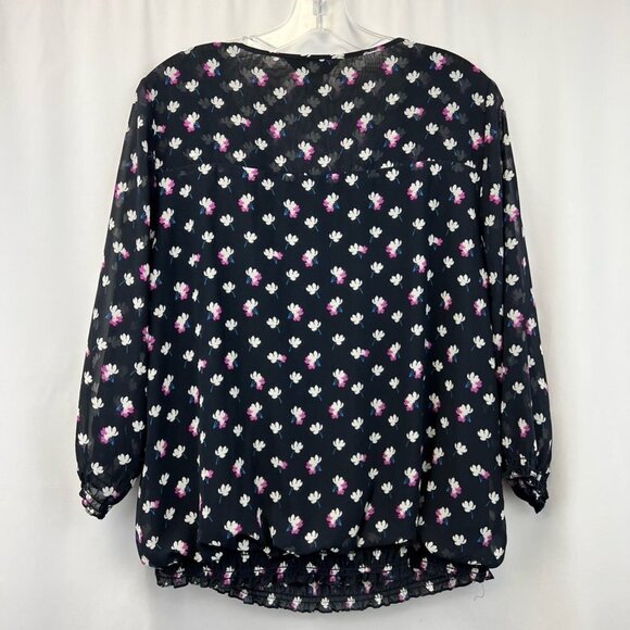 Christopher & Banks Womens Peasant Blouse Multicolor Long Sleeve Smocked Boho M - Picture 2 of 11